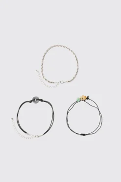 boohooMAN 3 Pack Mixed Bead Bracelets | UK| Jewellery & Watches