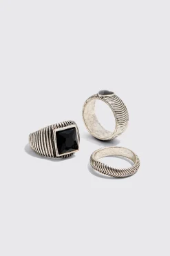 boohooMAN 3 Pack Mixed Bead Rings | UK| Jewellery & Watches