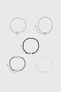 boohooMAN 5 Pack Mixed Chain Bracelets | UK| Jewellery & Watches