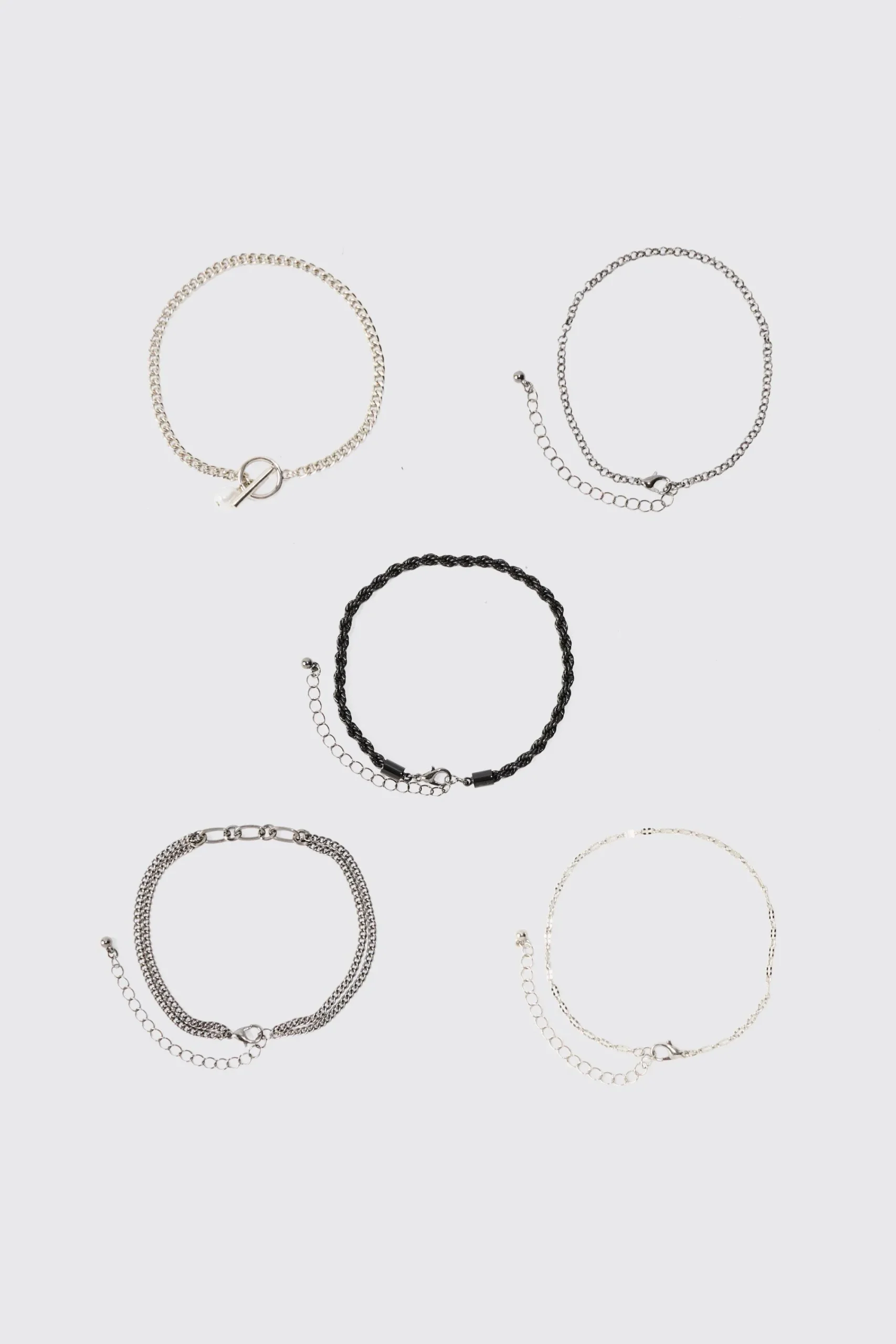 boohooMAN 5 Pack Mixed Chain Bracelets | UK| Jewellery & Watches