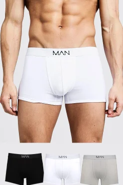 boohooMAN 3 Pack Mixed Colour MAN Trunks | UK| Underwear & Socks|Underwear & Socks