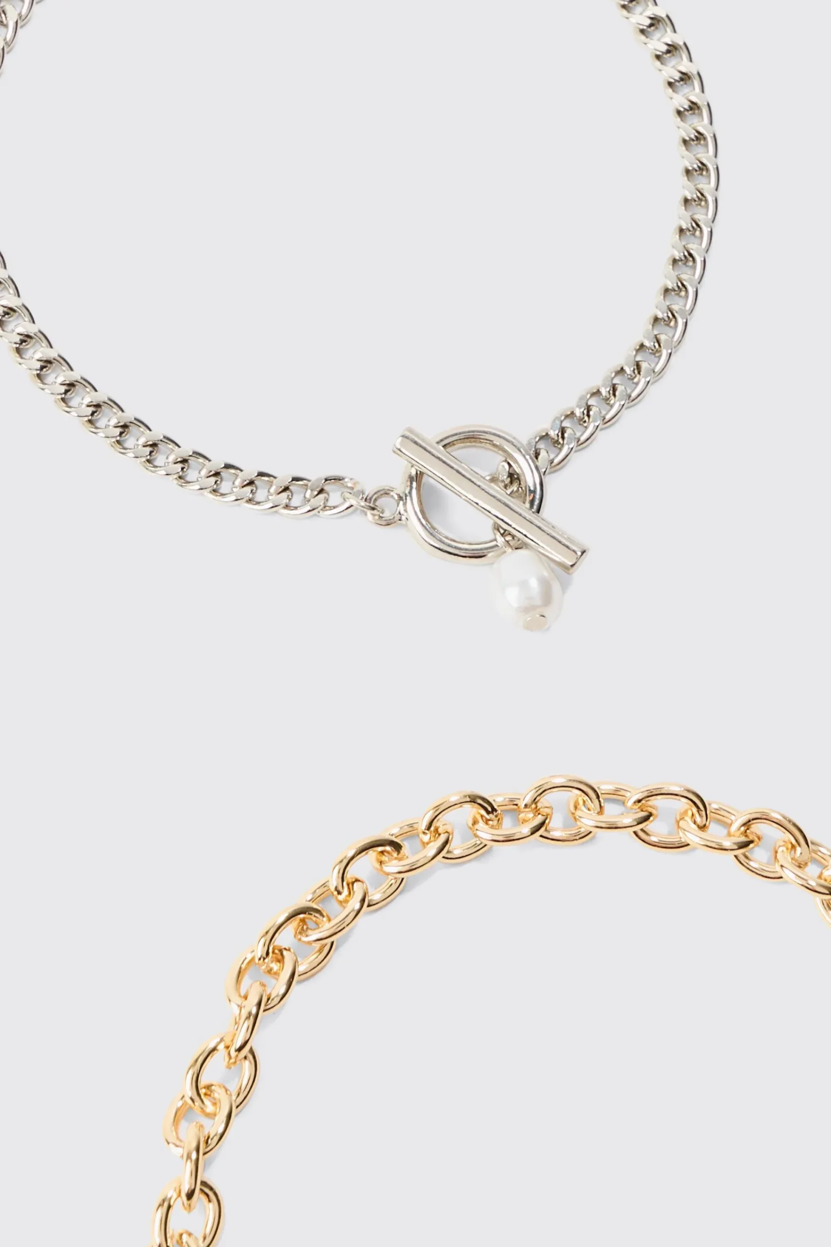 boohooMAN 2 Pack Mixed Metal Pearl Pendant Bracelets | UK| Jewellery & Watches