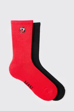 boohooMAN 2 Pack Mouth & Fangs Embroidered Socks | UK| Underwear & Socks|Underwear & Socks