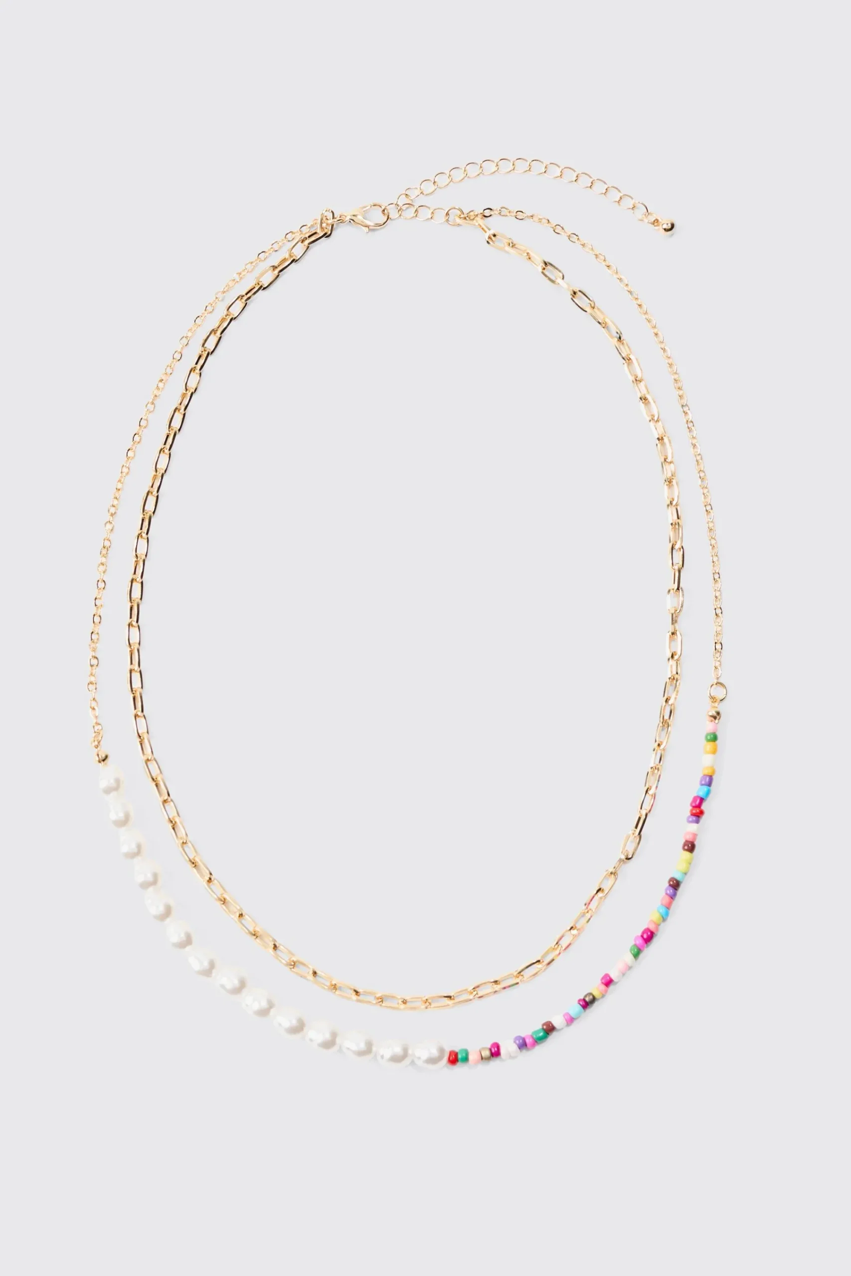 boohooMAN 2 Pack Multi Beaded Pearl Necklaces In | UK| Jewellery & Watches