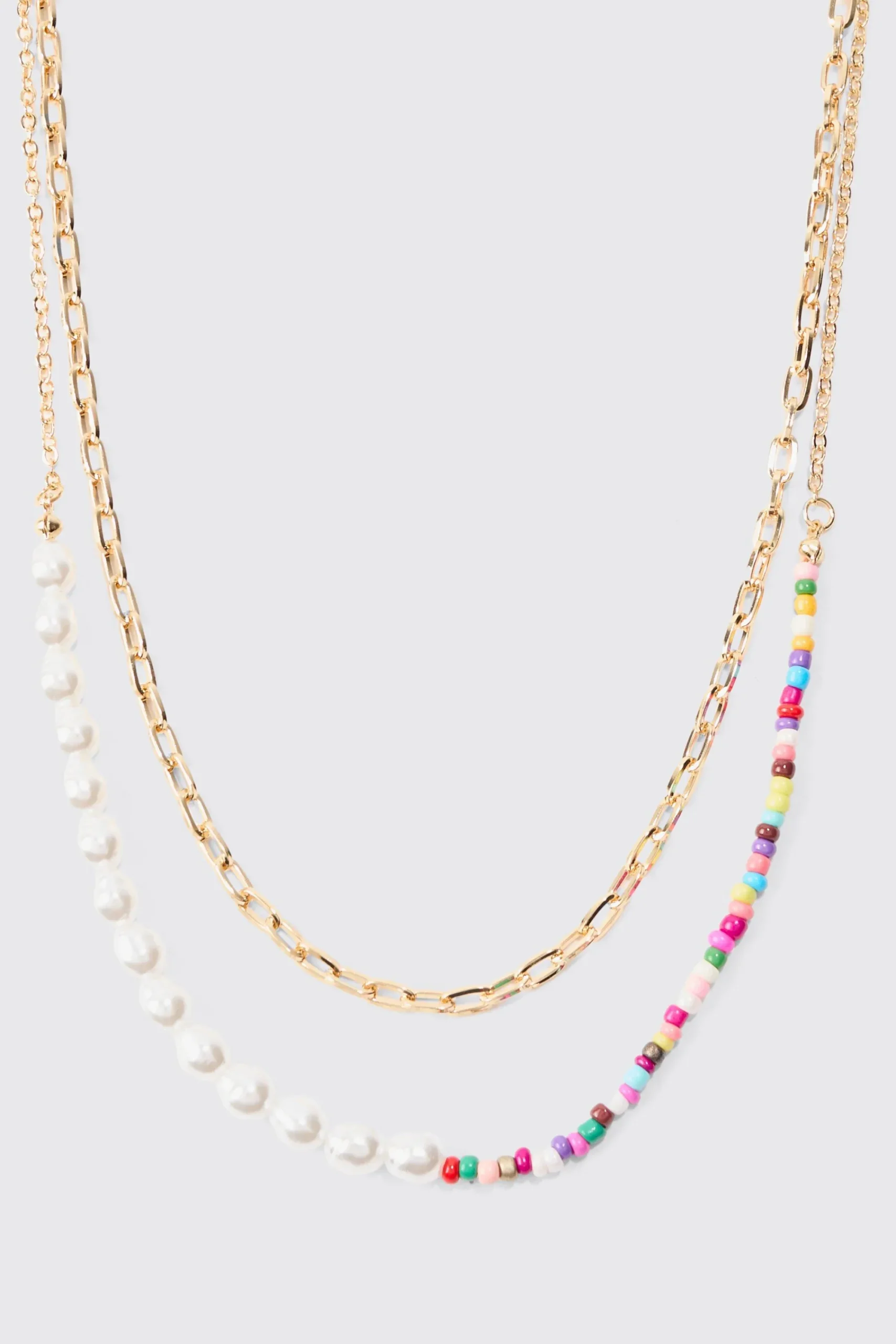 boohooMAN 2 Pack Multi Beaded Pearl Necklaces In | UK| Jewellery & Watches