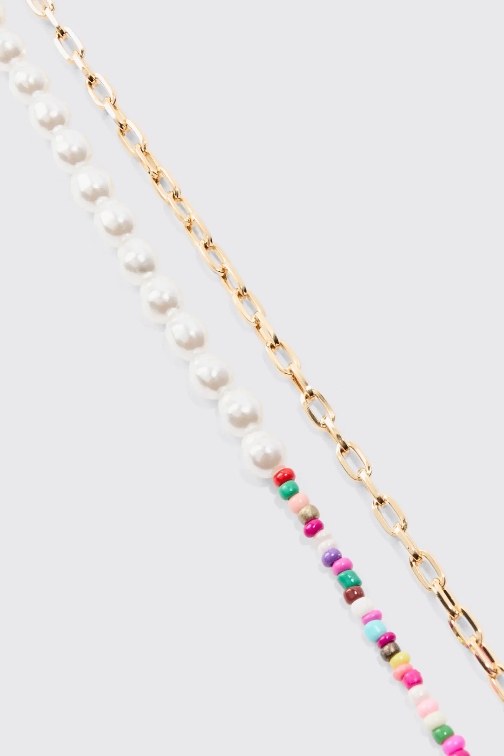 boohooMAN 2 Pack Multi Beaded Pearl Necklaces In | UK| Jewellery & Watches
