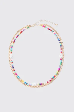 boohooMAN 2 Pack Multi Beaded Pearl Necklaces In | UK| Jewellery & Watches