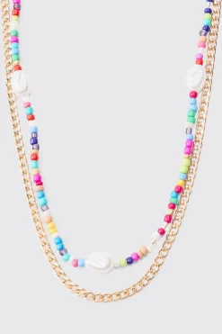 boohooMAN 2 Pack Multi Beaded Pearl Necklaces In | UK| Jewellery & Watches