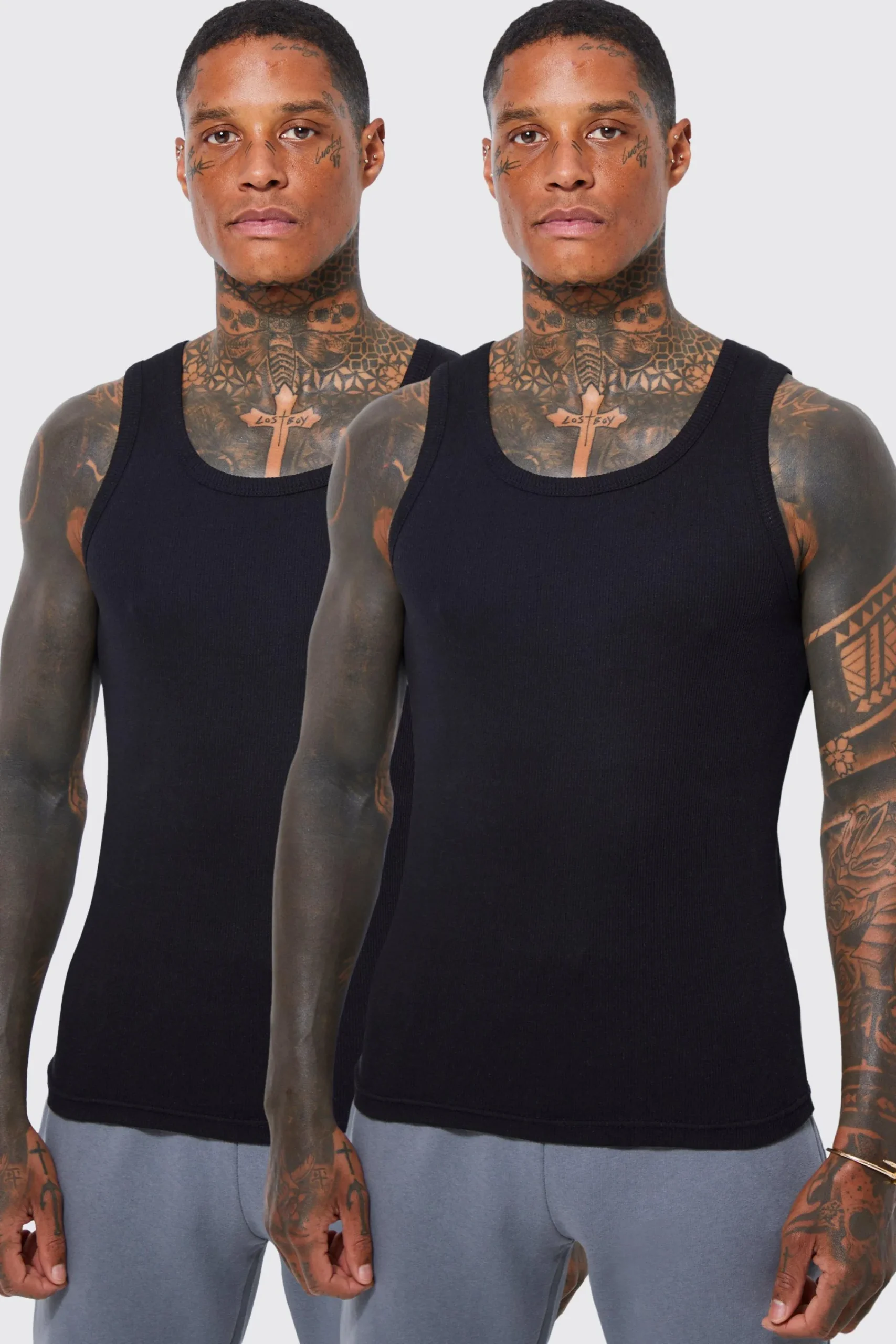 2 Pack Muscle Fit Ribbed Vest | UK^boohooMAN Discount