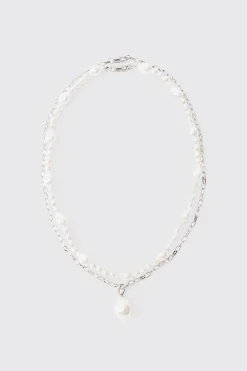 boohooMAN 2 Pack Pearl Pendant Necklace In | UK| Jewellery & Watches