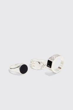 boohooMAN 3 Pack Signet Rings In | UK| Jewellery & Watches