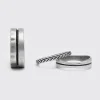 boohooMAN 3 Pack Silver Ring Set With Stripe Detail | UK| Jewellery & Watches
