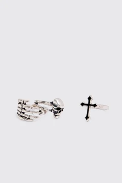 boohooMAN 3 Pack Skull Rings | UK| Jewellery & Watches