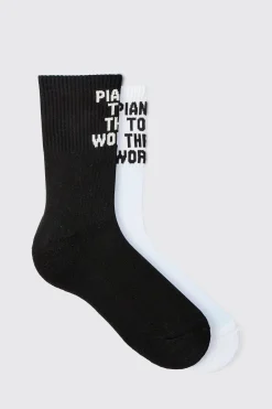 boohooMAN 2 Pack Slogan Sports Socks | UK| Underwear & Socks|Underwear & Socks