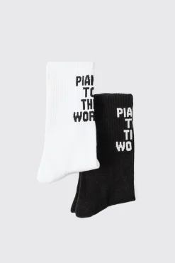 boohooMAN 2 Pack Slogan Sports Socks | UK| Underwear & Socks|Underwear & Socks