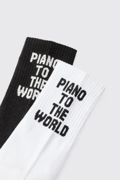 boohooMAN 2 Pack Slogan Sports Socks | UK| Underwear & Socks|Underwear & Socks