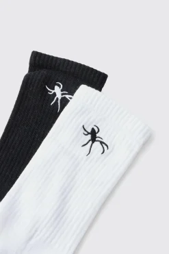 boohooMAN 2 Pack Spider Embroidered Socks | UK| Underwear & Socks|Underwear & Socks
