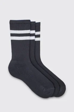 boohooMAN 3 Pack Sport Stripe Socks | UK| Underwear & Socks|Underwear & Socks