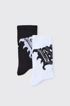 boohooMAN 2 Pack Spray Graphic Ribbed Socks | UK| Underwear & Socks|Underwear & Socks