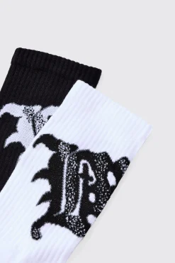 boohooMAN 2 Pack Spray Graphic Ribbed Socks | UK| Underwear & Socks|Underwear & Socks