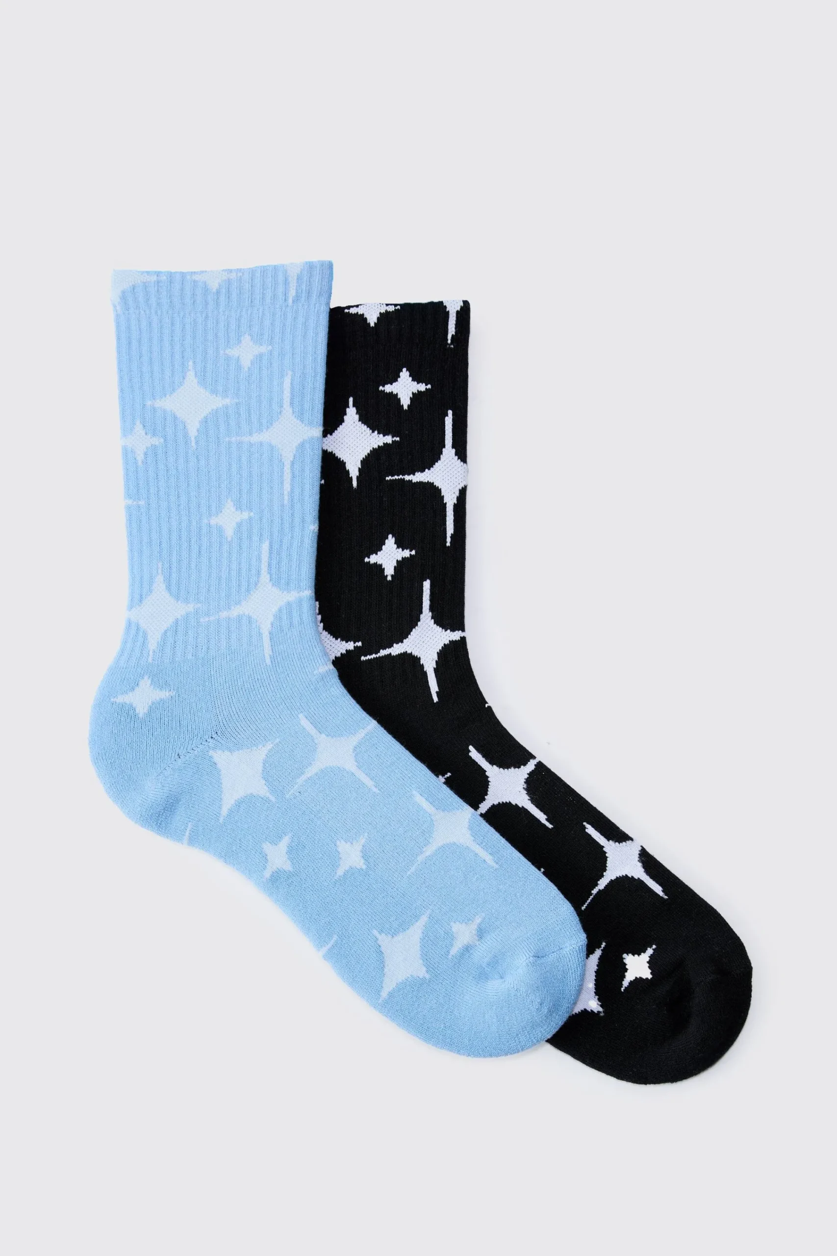 boohooMAN 2 Pack Star Graphic Ribbed Socks | UK| Underwear & Socks|Underwear & Socks