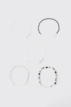 boohooMAN 5 Pack Star Mixed Bead Bracelets | UK| Jewellery & Watches