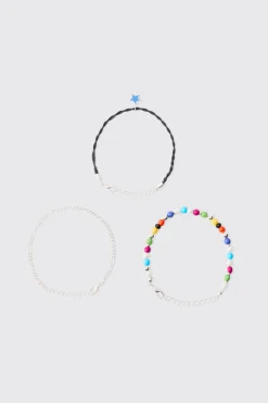 boohooMAN 3 Pack Star Pendant Bracelets | UK| Jewellery & Watches