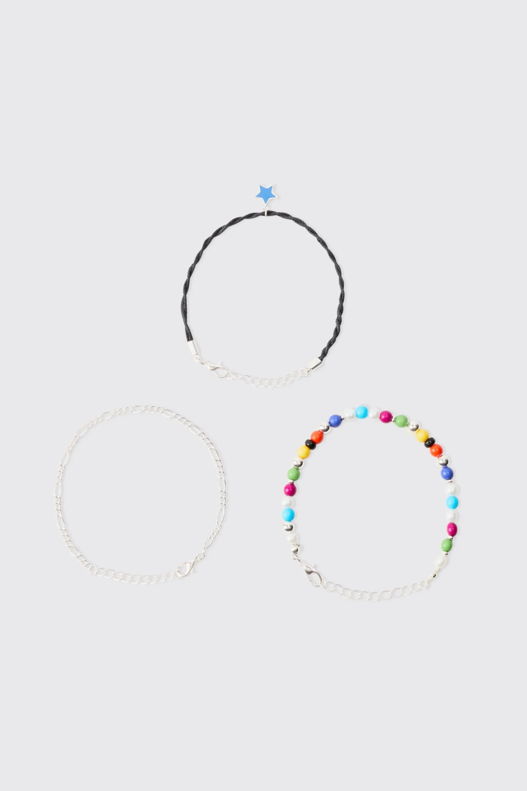 boohooMAN 3 Pack Star Pendant Bracelets | UK| Jewellery & Watches