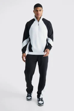 boohooMAN 1/4 Zip Funnel Neck Colour Block Sweatshirt Tracksuit | UK| Tracksuits