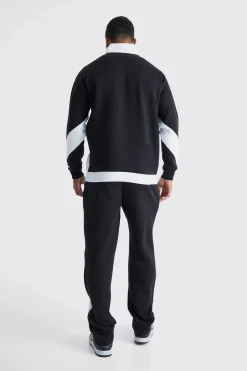 boohooMAN 1/4 Zip Funnel Neck Colour Block Sweatshirt Tracksuit | UK| Tracksuits