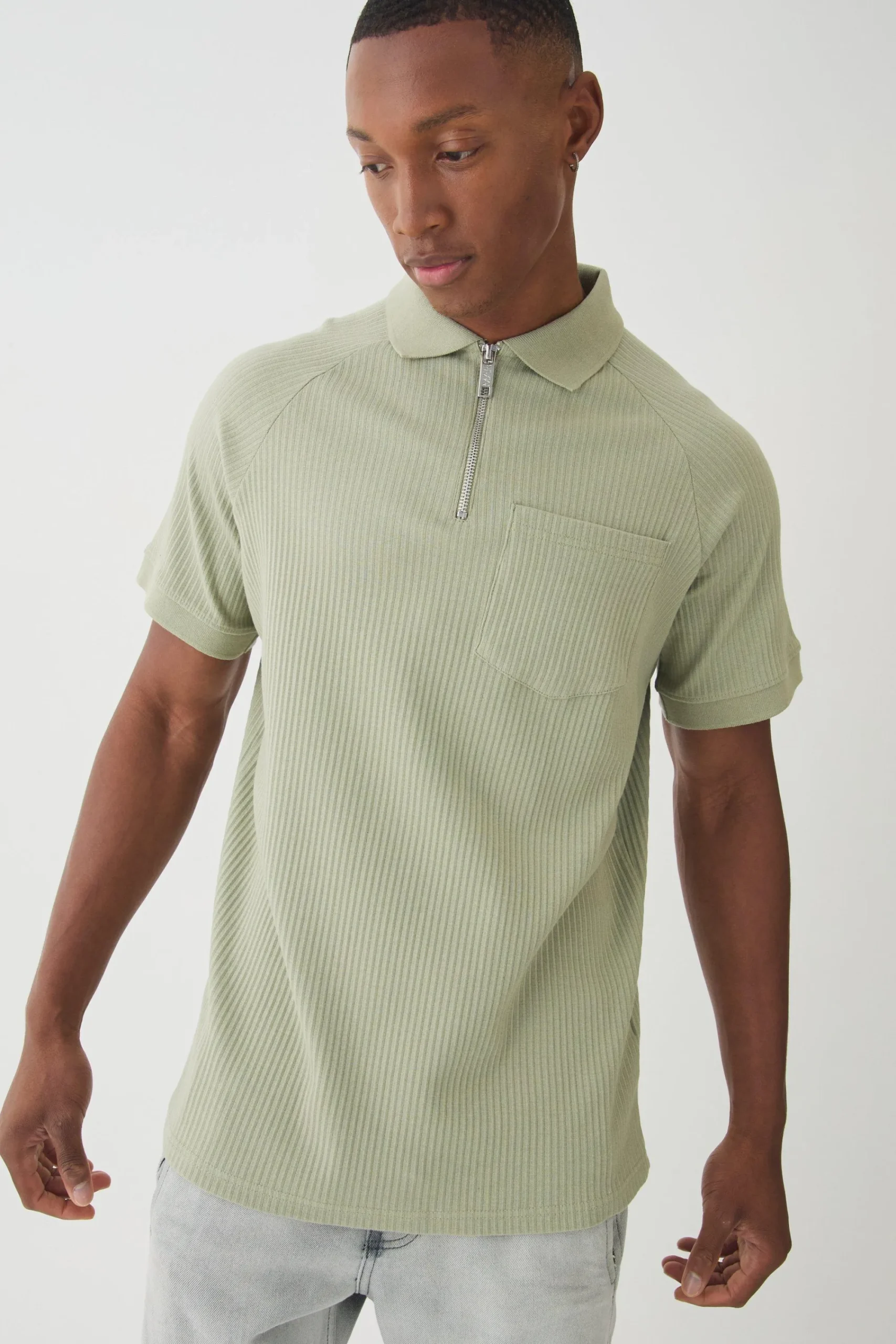 1/4 Zip Jersey Rib Pocket Polo | UK^boohooMAN Discount