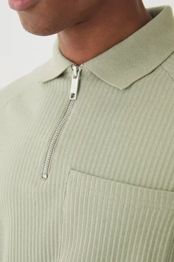 1/4 Zip Jersey Rib Pocket Polo | UK^boohooMAN Discount