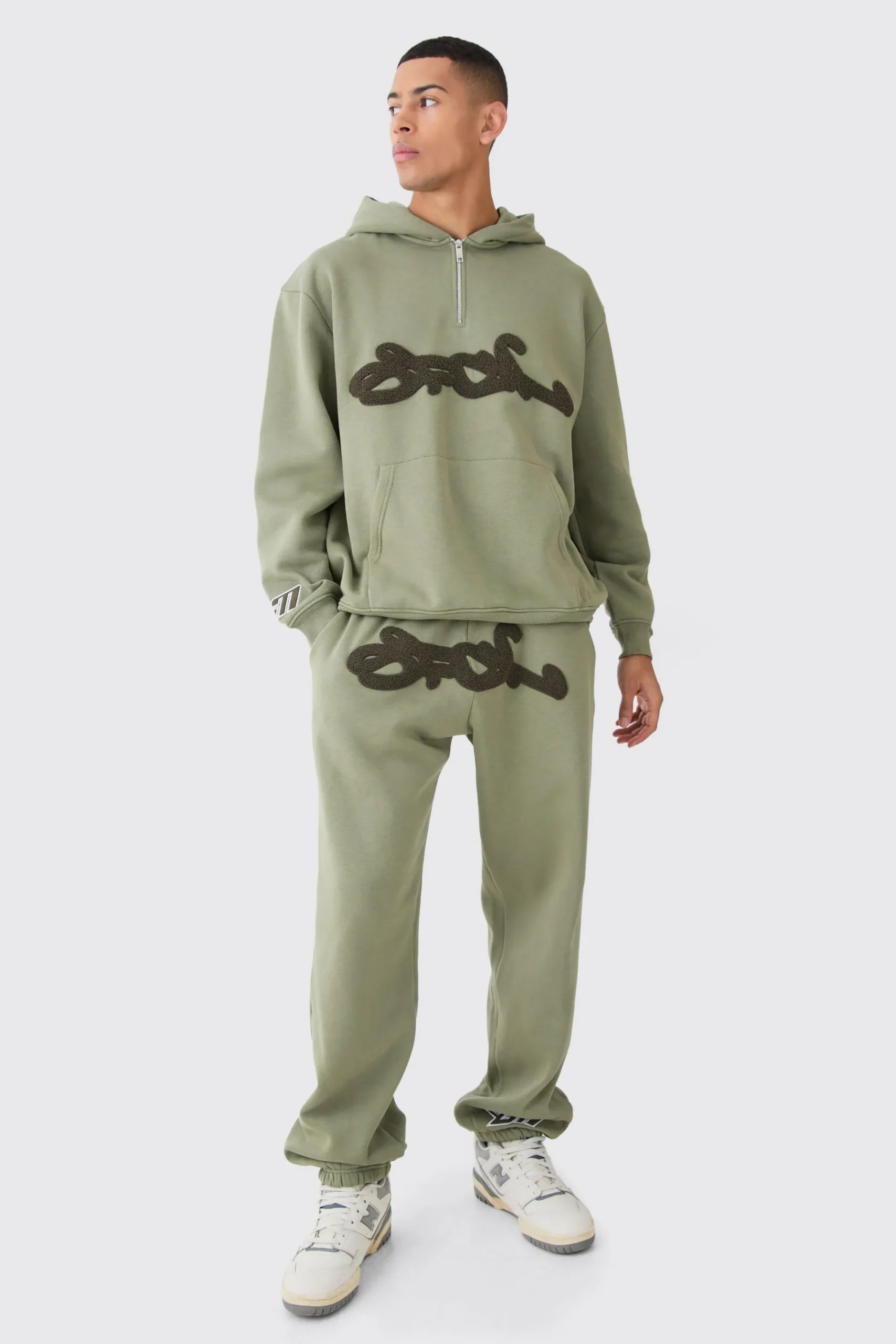 boohooMAN 1/4 Zip Oversized Towelling Applique Tracksuit | UK| Tracksuits