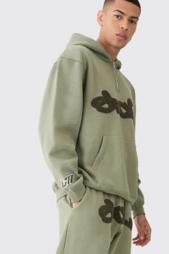 boohooMAN 1/4 Zip Oversized Towelling Applique Tracksuit | UK| Tracksuits