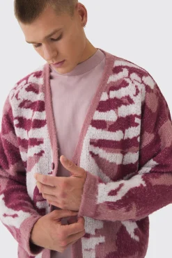 boohooMAN Abstract Camo Brushed Cardigan In | UK| Knitwear