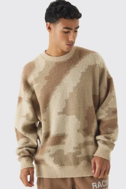 boohooMAN Abstract Camo Brushed Jumper In | UK| Knitwear