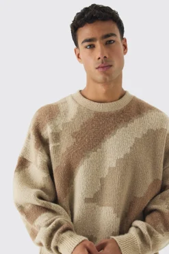 boohooMAN Abstract Camo Brushed Jumper In | UK| Knitwear