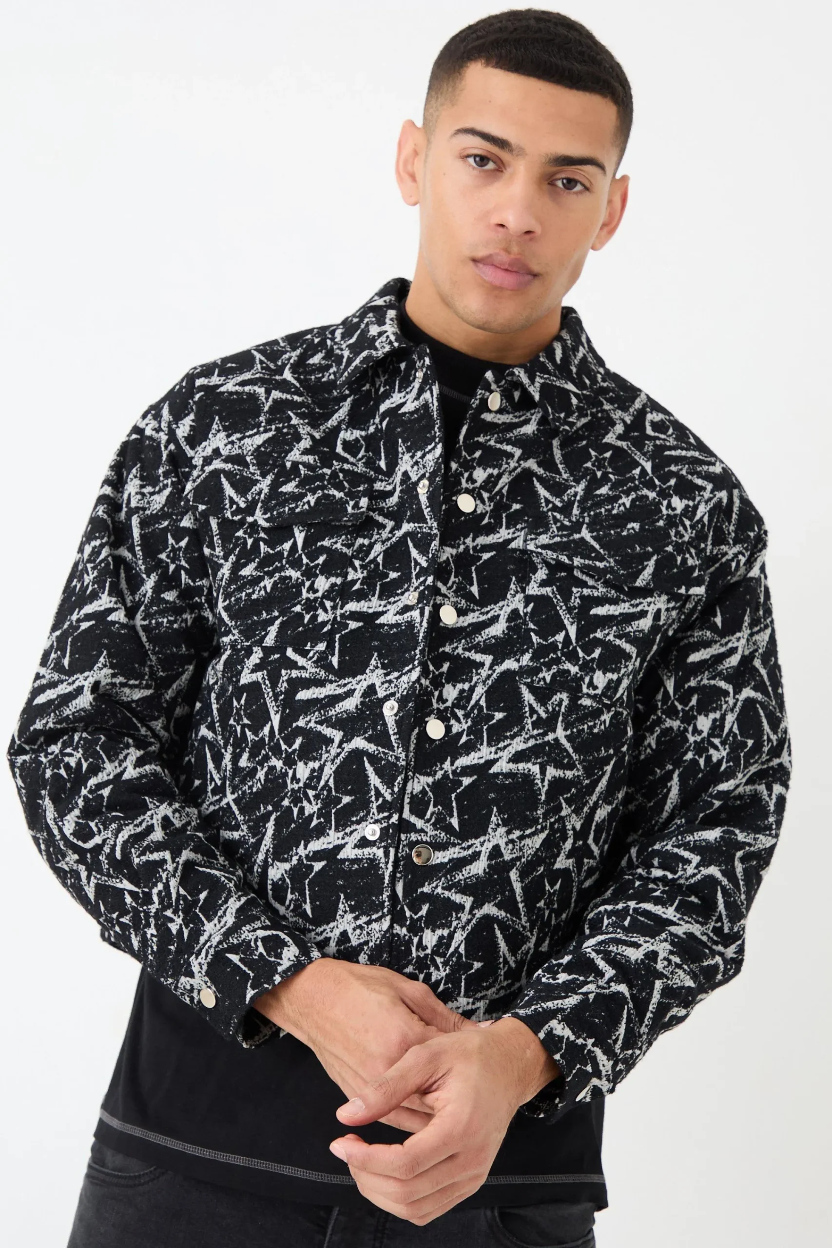 boohooMAN Abstract Patterned Boxy Jacket | UK| Coats & Jackets