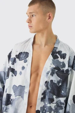 boohooMAN Abstract Print Kimono Shirt & Swim Short Set | UK| Sets & Co-Ords