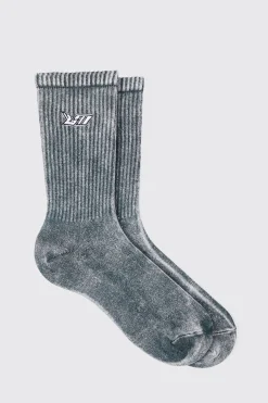 boohooMAN Acid Wash BM Embroidered Socks In | UK| Underwear & Socks|Underwear & Socks