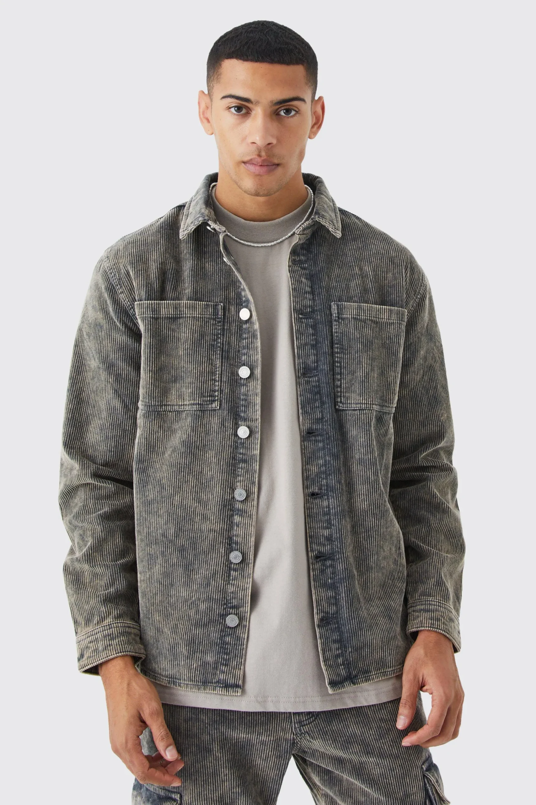 boohooMAN Acid Wash Corduroy Overshirt | UK| Shirts