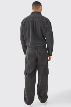 boohooMAN Acid Wash Oversized Cargo Pocket Denim Boilersuit In | UK| Jeans