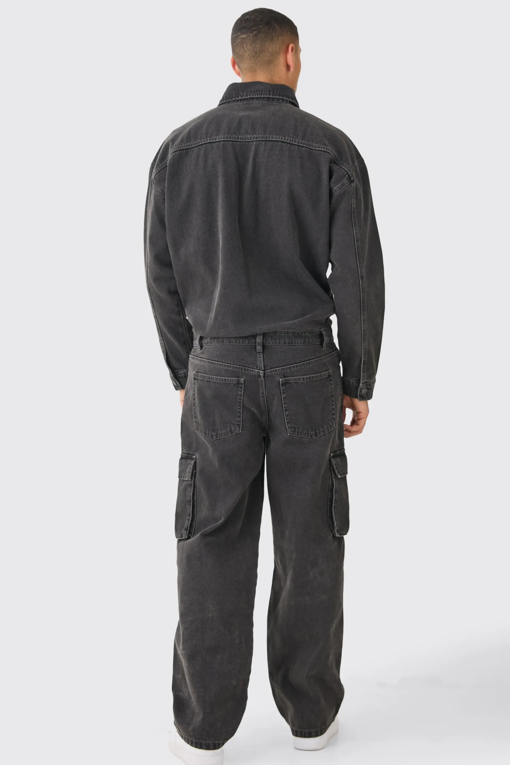 boohooMAN Acid Wash Oversized Cargo Pocket Denim Boilersuit In | UK| Jeans