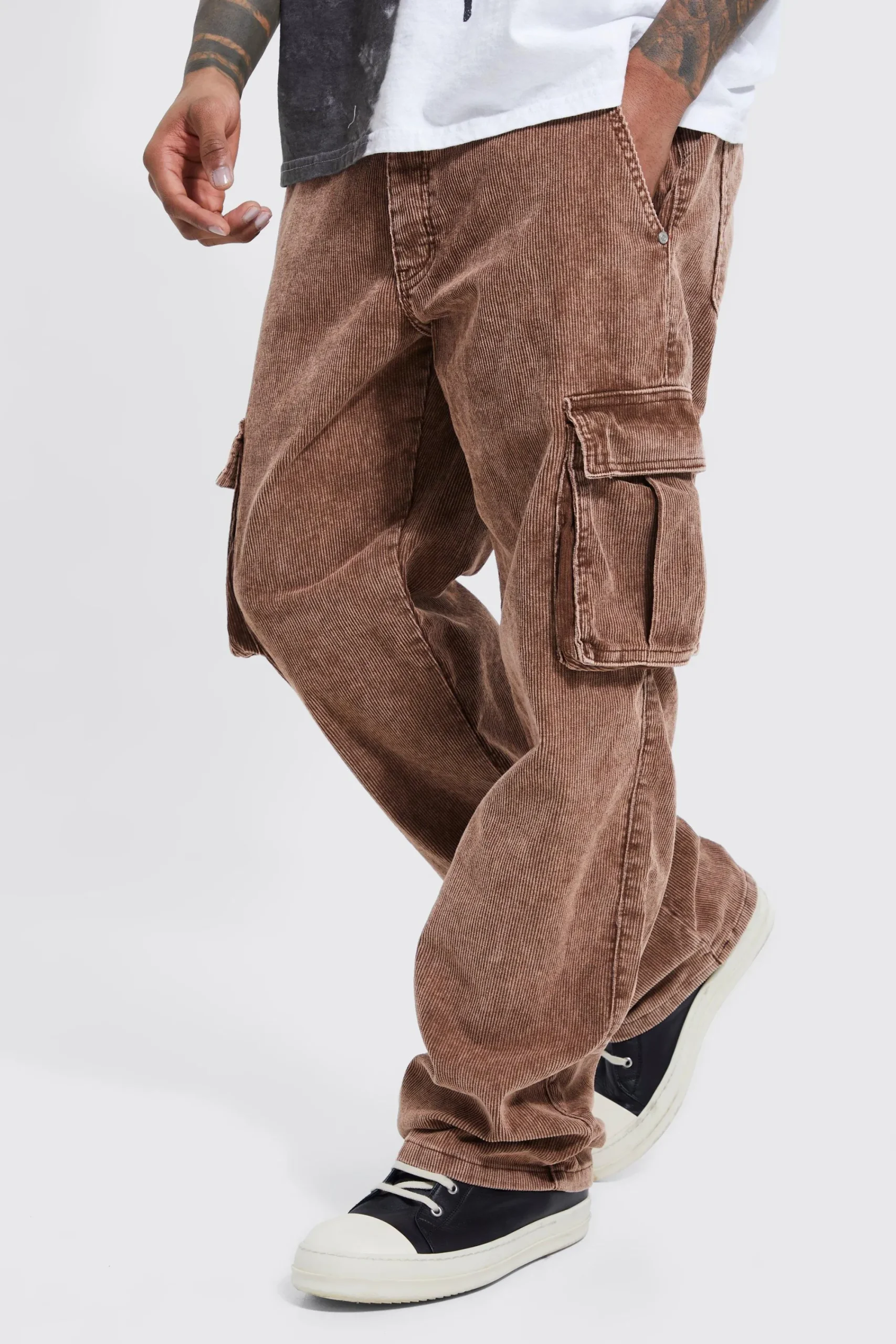 boohooMAN Acid Wash Relaxed Cord Cargo Trouser | UK| Trousers|Cargos