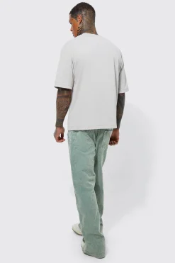 boohooMAN Acid Wash Relaxed Fit Popper Corduroy Trousers | UK| Trousers