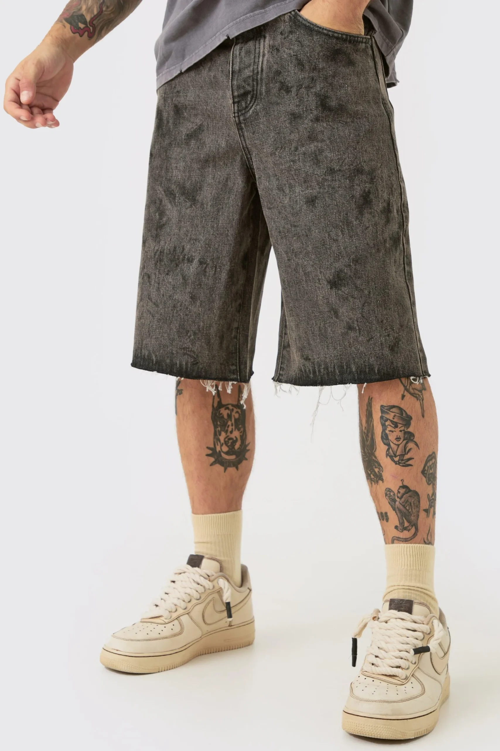 boohooMAN Acid Washed Denim Jorts In | UK| Shorts
