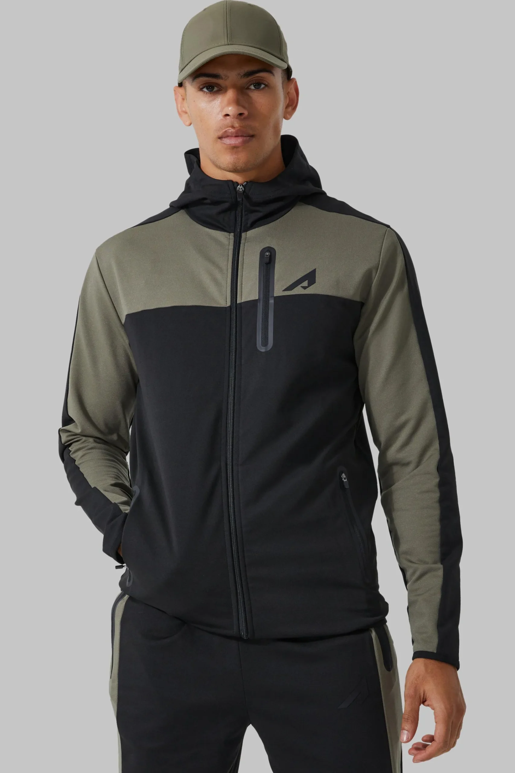 boohooMAN Active Colour Block Funnel Hooded Tracksuit | UK| Tracksuits