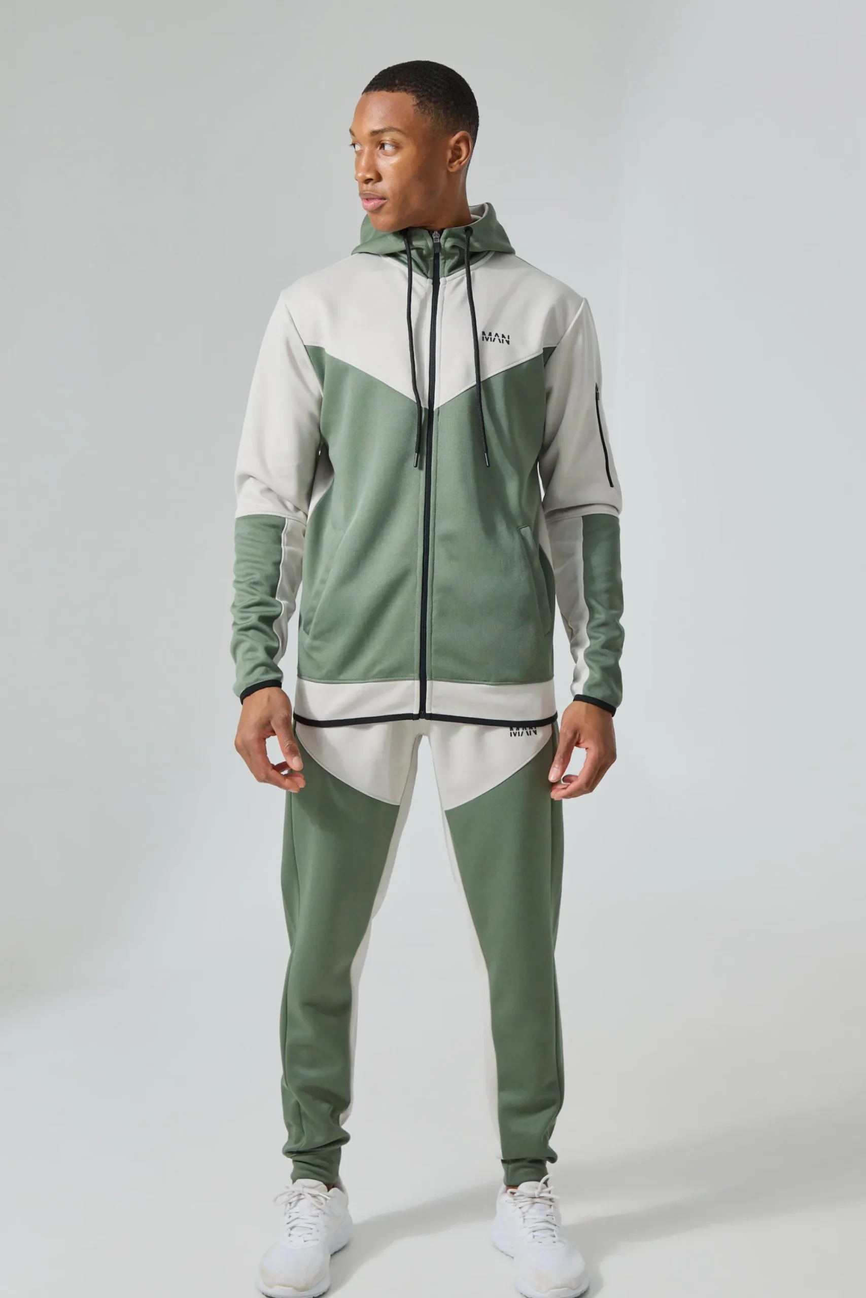 boohooMAN Active Colour Block Funnel Hooded Tracksuit | UK| Tracksuits