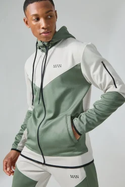 boohooMAN Active Colour Block Funnel Hooded Tracksuit | UK| Tracksuits