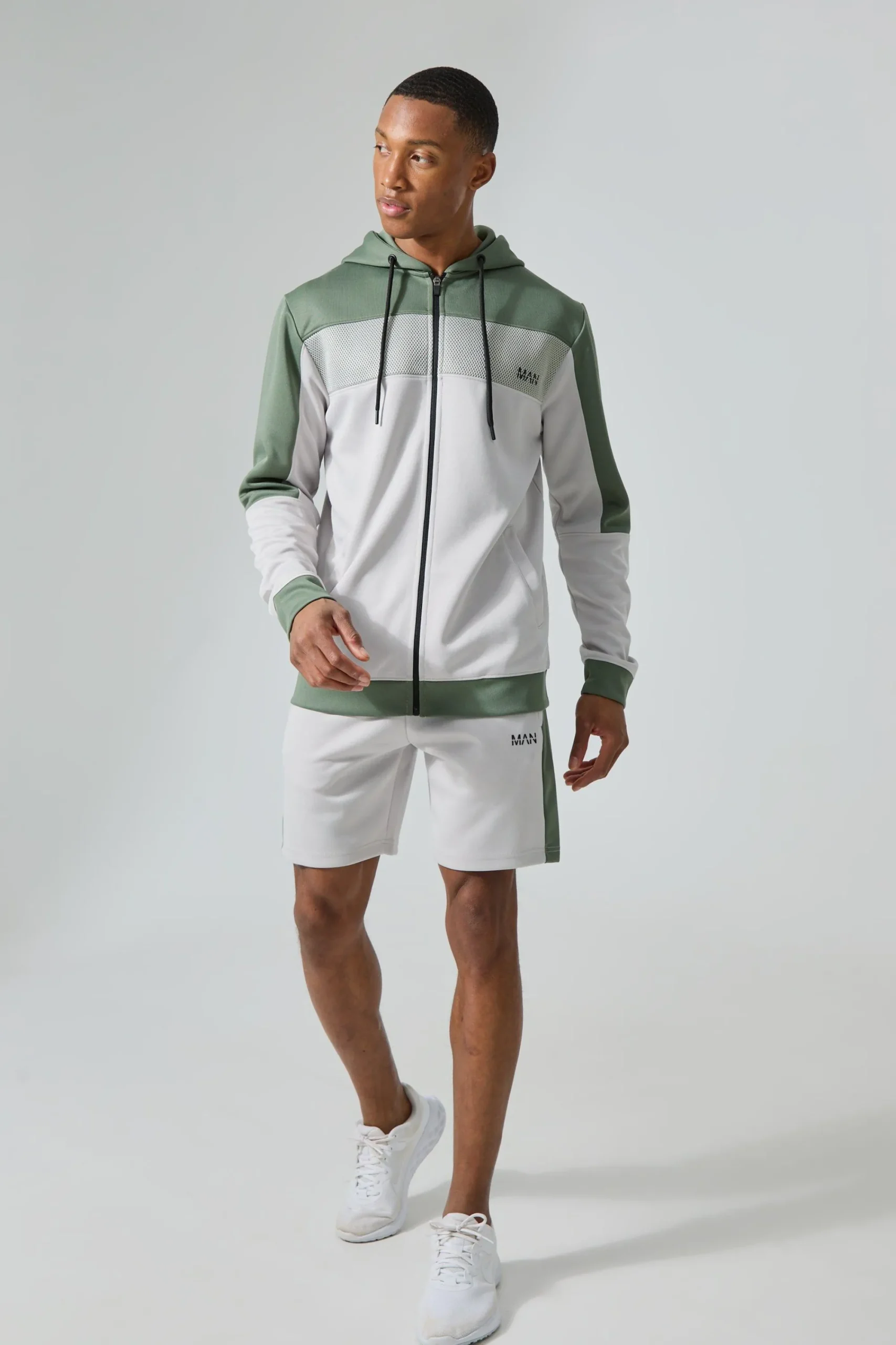 boohooMAN Active Scuba Mesh Panel Zip Through Short Tracksuit | UK| Tracksuits